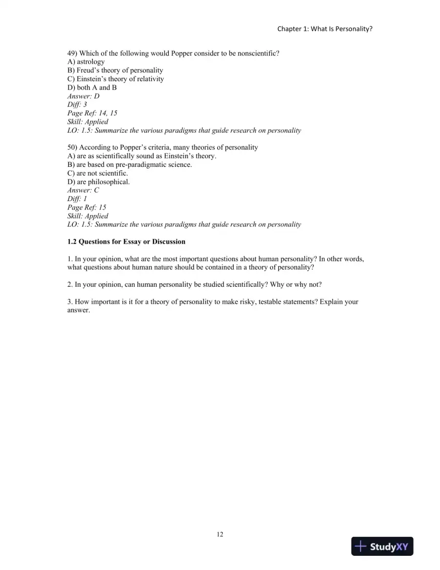 Test Bank for An Introduction to Theories of Personality, 9th Edition, page 15
