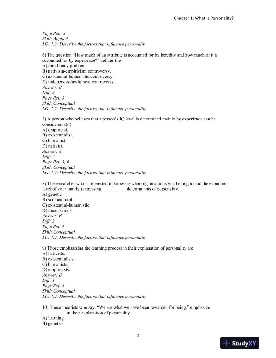 Test Bank for An Introduction to Theories of Personality, 9th Edition, page 6