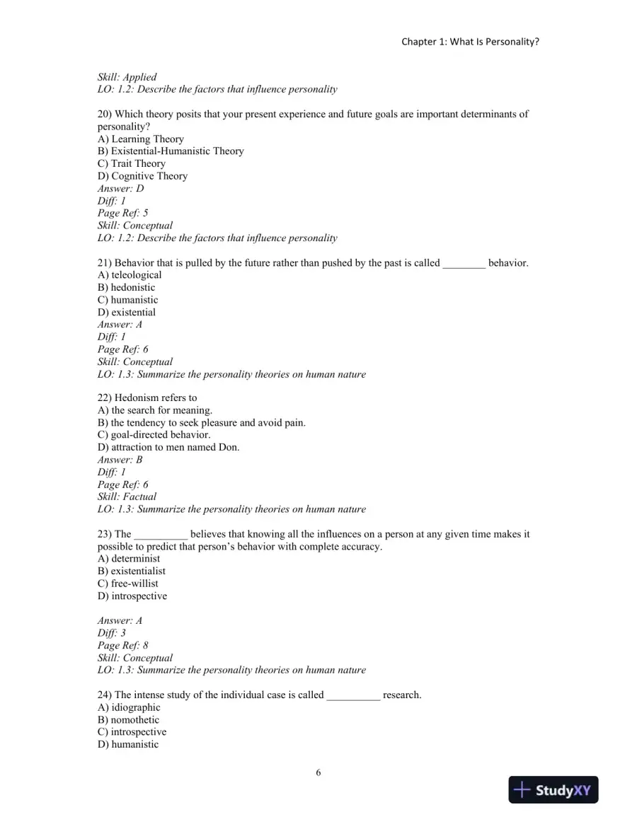 Test Bank for An Introduction to Theories of Personality, 9th Edition, page 9