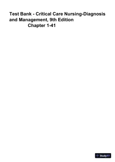 Test Bank for Critical Care Nursing: Diagnosis and Management, 9th Edition (Chapters 1-27) - Page 1 preview image