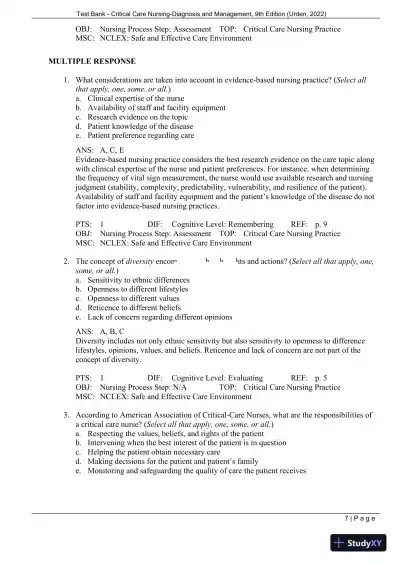 Test Bank for Critical Care Nursing: Diagnosis and Management, 9th Edition (Chapters 1-27) - Page 10 preview image