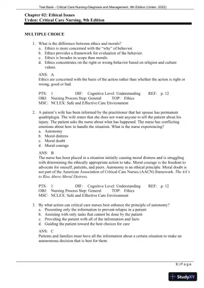 Test Bank for Critical Care Nursing: Diagnosis and Management, 9th Edition (Chapters 1-27) - Page 12 preview image