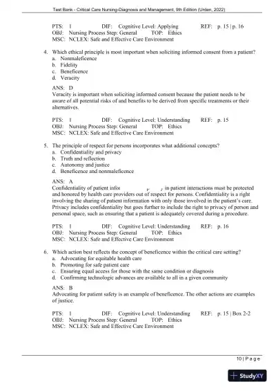 Test Bank for Critical Care Nursing: Diagnosis and Management, 9th Edition (Chapters 1-27) - Page 13 preview image