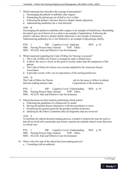 Test Bank for Critical Care Nursing: Diagnosis and Management, 9th Edition (Chapters 1-27) - Page 14 preview image