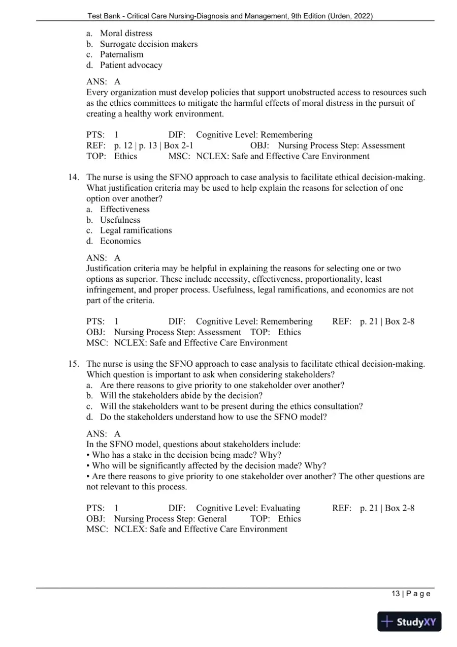 Test Bank for Critical Care Nursing: Diagnosis and Management, 9th Edition (Chapters 1-27), page 16