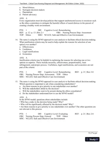 Test Bank for Critical Care Nursing: Diagnosis and Management, 9th Edition (Chapters 1-27) - Page 16 preview image