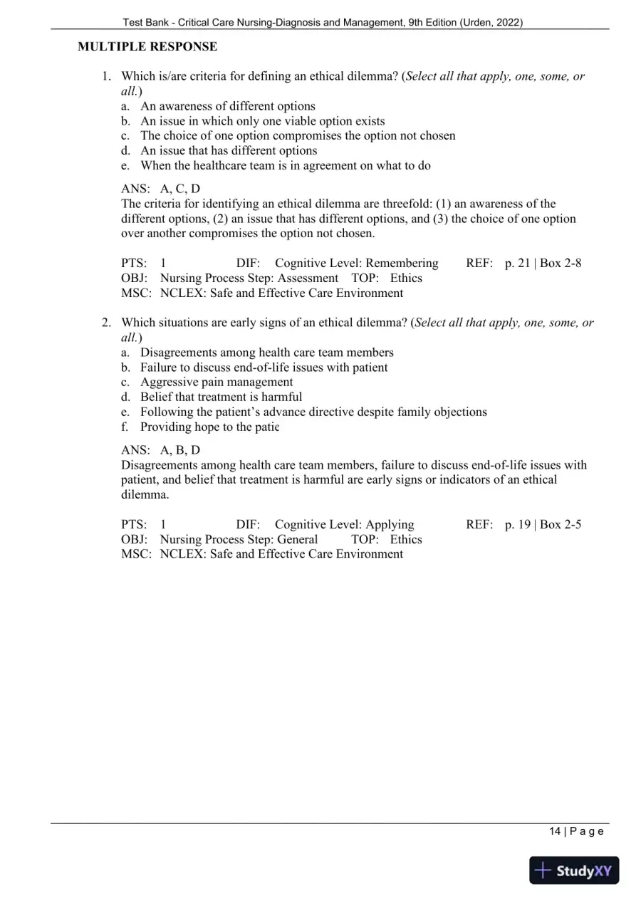 Test Bank for Critical Care Nursing: Diagnosis and Management, 9th Edition (Chapters 1-27), page 17