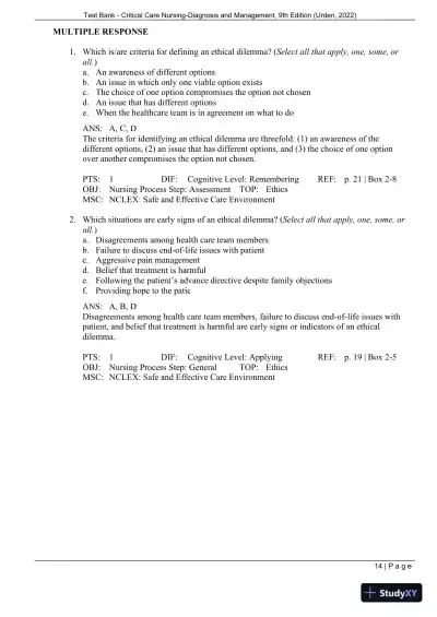 Test Bank for Critical Care Nursing: Diagnosis and Management, 9th Edition (Chapters 1-27) - Page 17 preview image