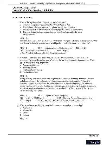 Test Bank for Critical Care Nursing: Diagnosis and Management, 9th Edition (Chapters 1-27) - Page 18 preview image