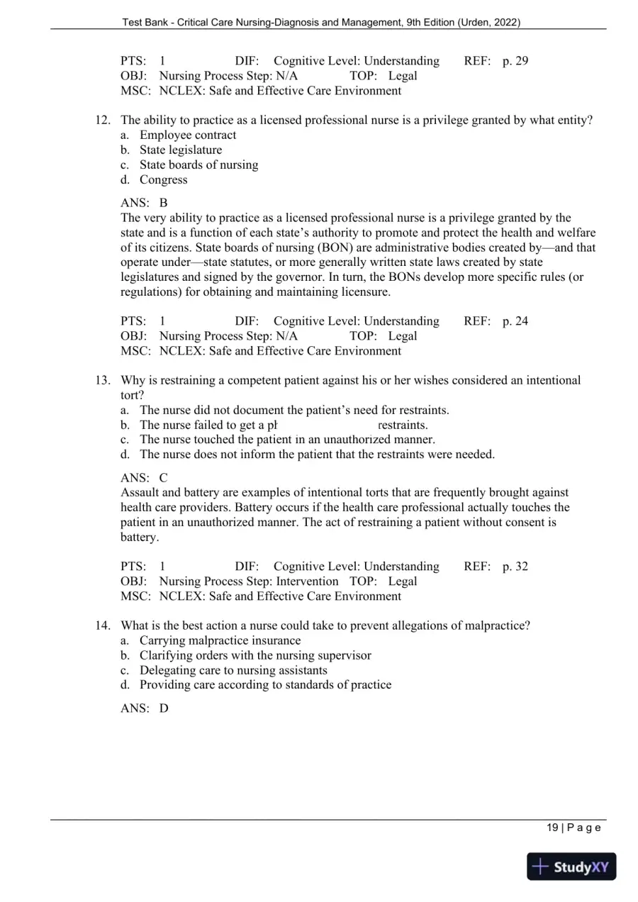 Test Bank for Critical Care Nursing: Diagnosis and Management, 9th Edition (Chapters 1-27), page 22