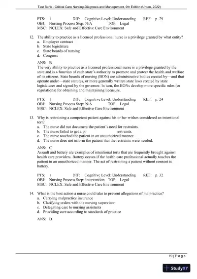 Test Bank for Critical Care Nursing: Diagnosis and Management, 9th Edition (Chapters 1-27) - Page 22 preview image