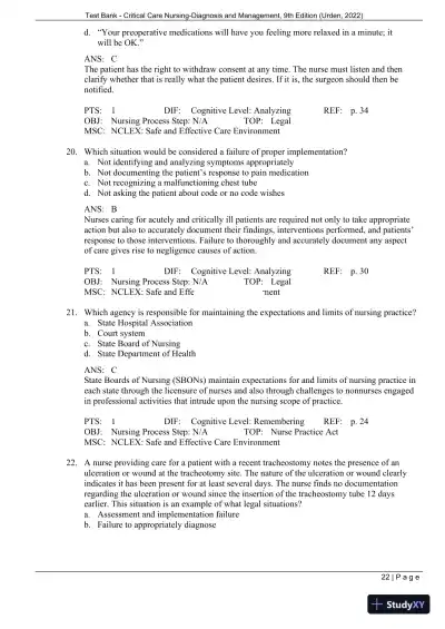 Test Bank for Critical Care Nursing: Diagnosis and Management, 9th Edition (Chapters 1-27) - Page 25 preview image