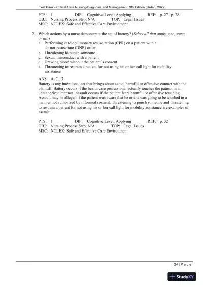 Test Bank for Critical Care Nursing: Diagnosis and Management, 9th Edition (Chapters 1-27) - Page 27 preview image
