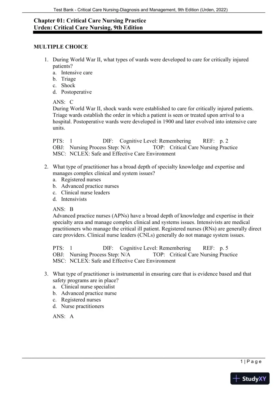 Test Bank for Critical Care Nursing: Diagnosis and Management, 9th Edition (Chapters 1-27), page 4