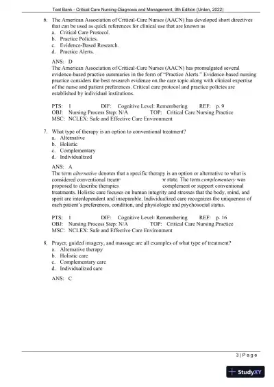 Test Bank for Critical Care Nursing: Diagnosis and Management, 9th Edition (Chapters 1-27) - Page 6 preview image