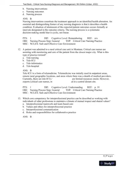 Test Bank for Critical Care Nursing: Diagnosis and Management, 9th Edition (Chapters 1-27) - Page 8 preview image