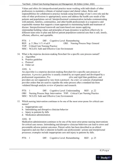 Test Bank for Critical Care Nursing: Diagnosis and Management, 9th Edition (Chapters 1-27) - Page 9 preview image
