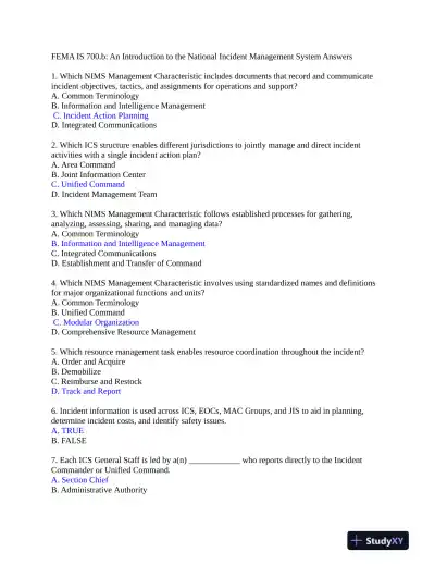 FEMA Management Information System Practice Exam With Answers (59 Solved Questions) - Page 1 preview image