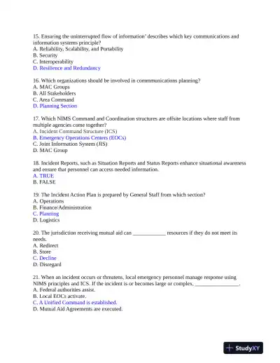 FEMA Management Information System Practice Exam With Answers (59 Solved Questions) - Page 4 preview image