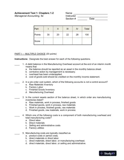 Managerial Accounting: Tools for Business Decision Making, 6th Edition Test Bank - Page 1 preview image