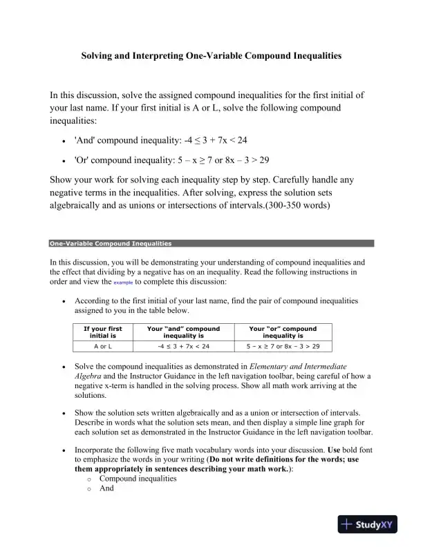 Solving and Interpreting One-Variable Compound Inequalities - Page 1 preview image