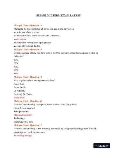 BUS 515 Midterm Exam Latest - Page 1 preview image