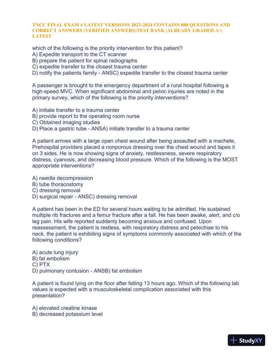 2023-2024 TNCC Final Exam 4 with Answers (1343 Solved Questions), page 11