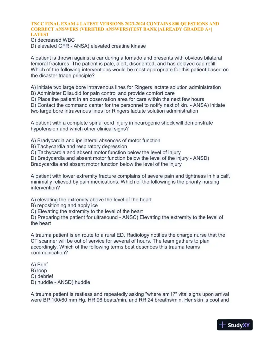 2023-2024 TNCC Final Exam 4 with Answers (1343 Solved Questions), page 12