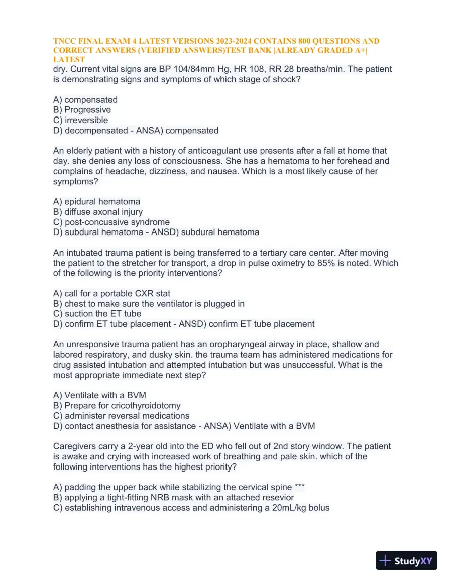 2023-2024 TNCC Final Exam 4 with Answers (1343 Solved Questions), page 13