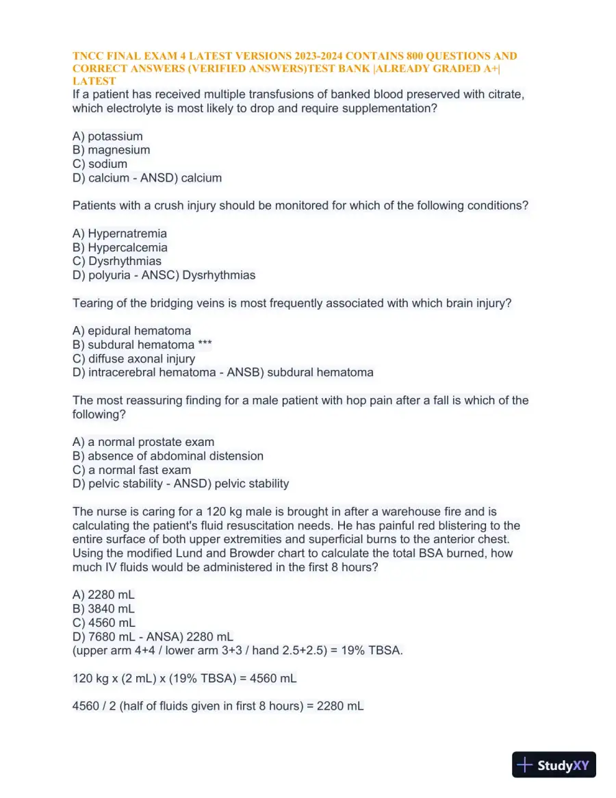2023-2024 TNCC Final Exam 4 with Answers (1343 Solved Questions), page 15