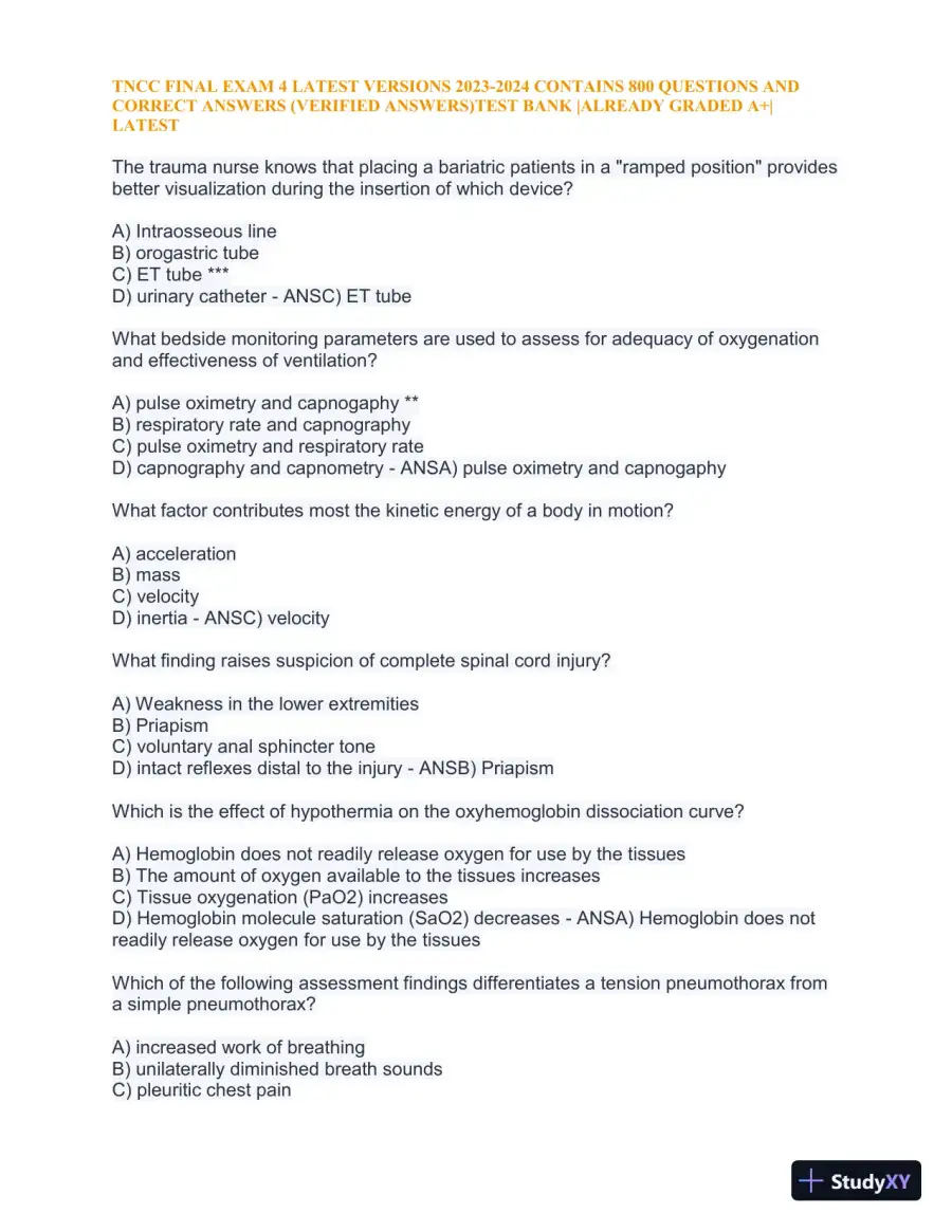 2023-2024 TNCC Final Exam 4 with Answers (1343 Solved Questions), page 16