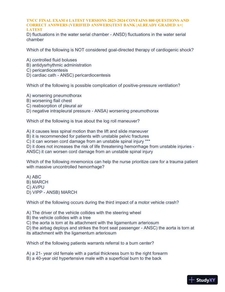 2023-2024 TNCC Final Exam 4 with Answers (1343 Solved Questions), page 18