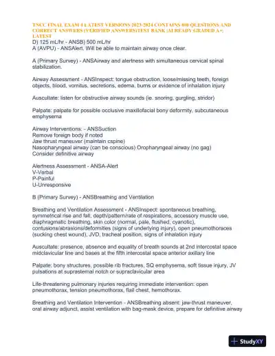 2023-2024 TNCC Final Exam 4 with Answers (1343 Solved Questions) - Page 20 preview image