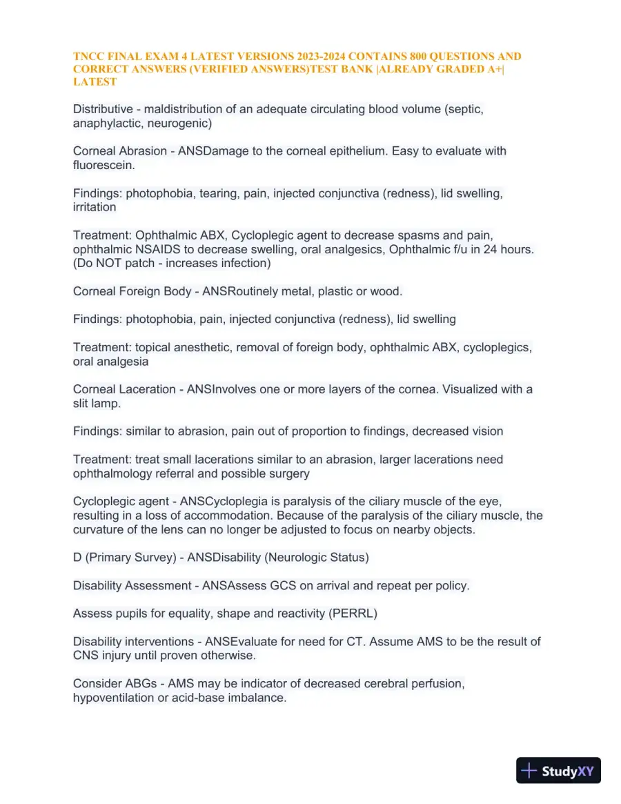 2023-2024 TNCC Final Exam 4 with Answers (1343 Solved Questions), page 22