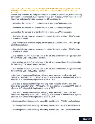 2023-2024 TNCC Final Exam 4 with Answers (1343 Solved Questions) - Page 29 preview image