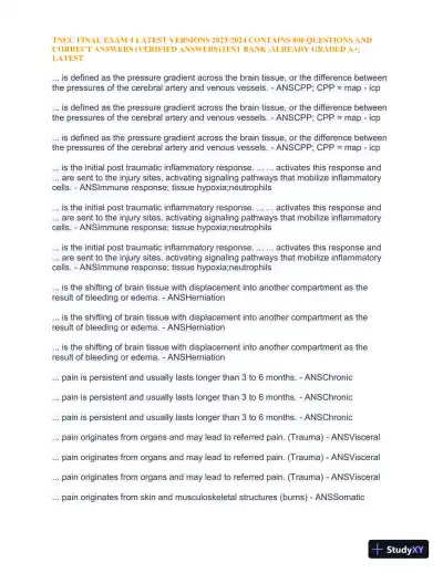 2023-2024 TNCC Final Exam 4 with Answers (1343 Solved Questions) - Page 30 preview image
