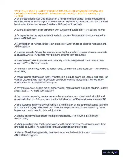 2023-2024 TNCC Final Exam 4 with Answers (1343 Solved Questions) - Page 6 preview image