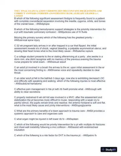 2023-2024 TNCC Final Exam 4 with Answers (1343 Solved Questions) - Page 8 preview image