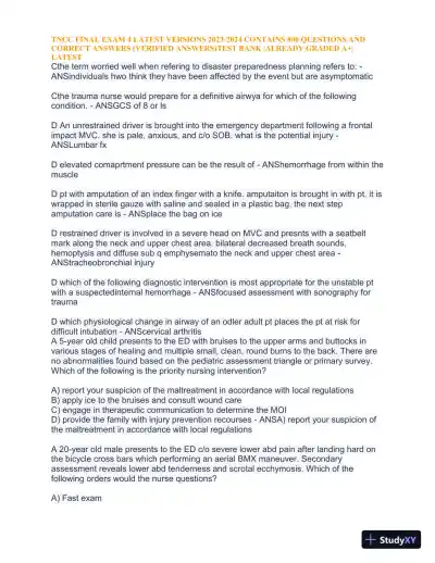 2023-2024 TNCC Final Exam 4 with Answers (1343 Solved Questions) - Page 9 preview image