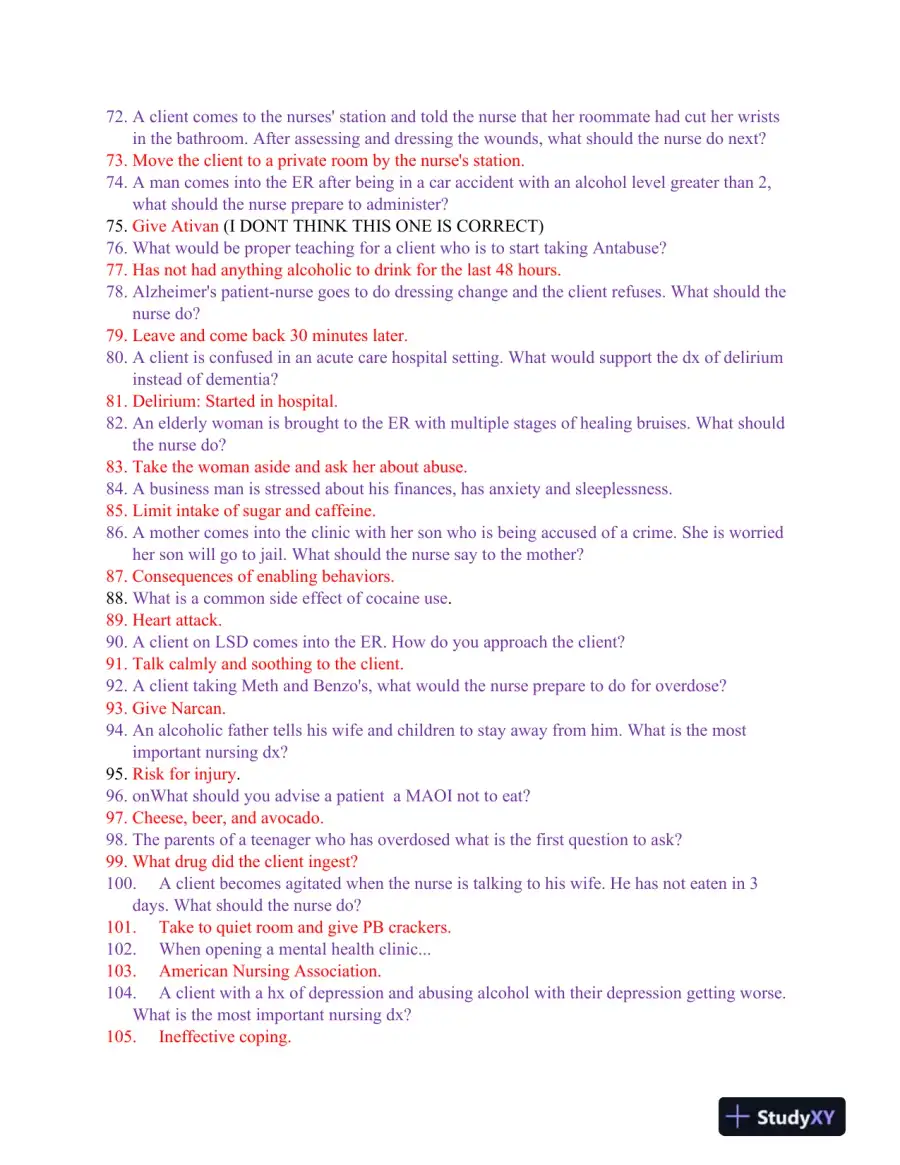2017 HESI RN Mental Health Testbanks Version 3 With Answers (146 Solved Questions), page 4