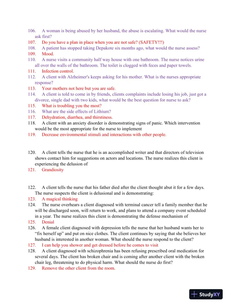 2017 HESI RN Mental Health Testbanks Version 3 With Answers (146 Solved Questions), page 5