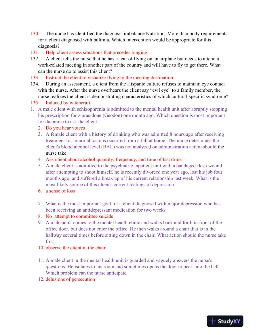 2017 HESI RN Mental Health Testbanks Version 3 With Answers (146 Solved Questions), page 6