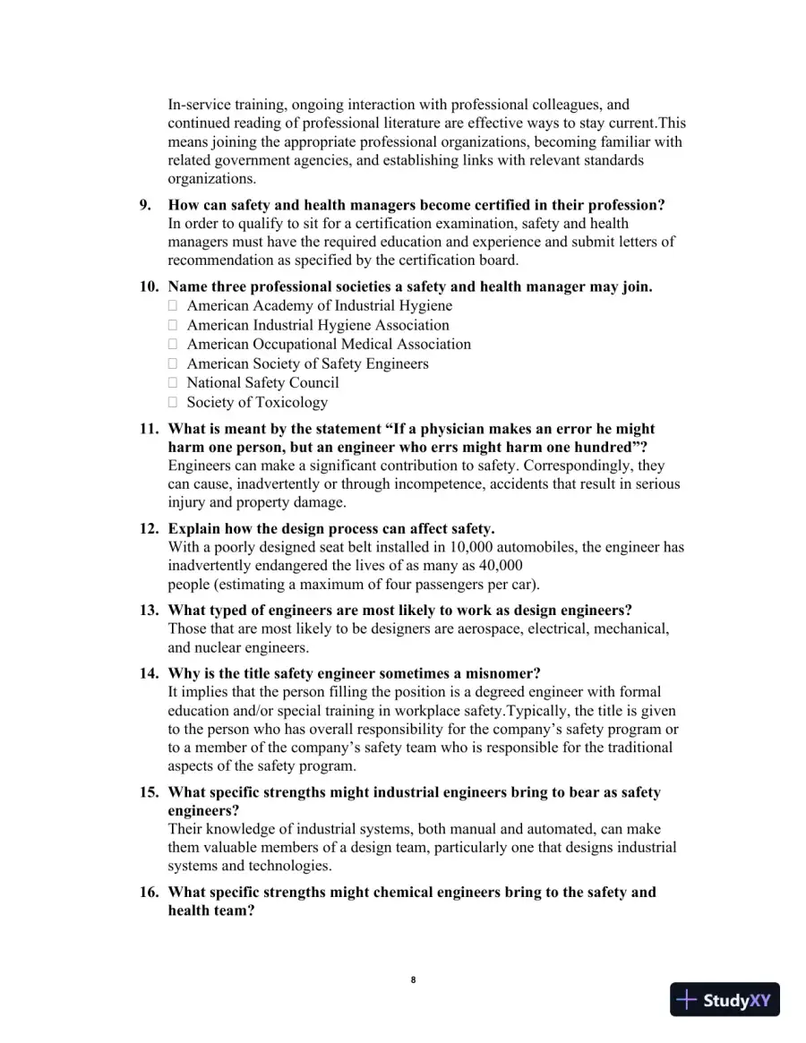 Solution Manual for Occupational Safety and Health for Technologists, Engineers, and Managers, 9th Edition, page 12