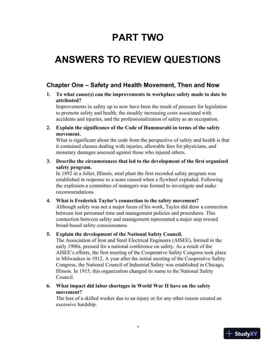 Solution Manual for Occupational Safety and Health for Technologists, Engineers, and Managers, 9th Edition, page 5