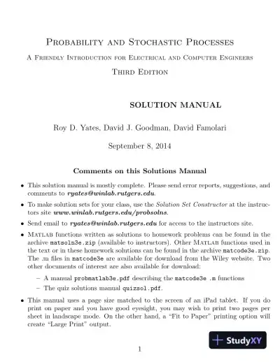 Probability And Stochastic Processes : A Friendly Introduction For Electrical And Computer Engineers, 3rd Edition Solution Manual - Page 1 preview image