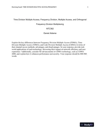 NTC362 Time Division Multiple Access, Frequency Division, Multiple Access, and Orthogonal Frequency Division Multiplexing - Page 1 preview image