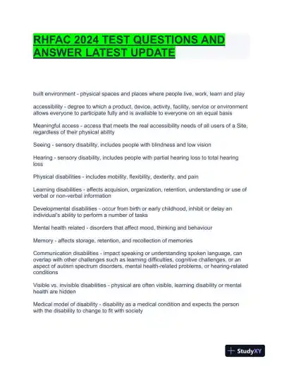 2024 RHFAC Accessibility Certification Exam With Answers (20 Solved Questions) - Page 1 preview image