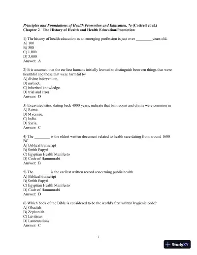 Test Bank for Principles and Foundations of Health Promotion and Education, 7th Edition - Page 12 preview image