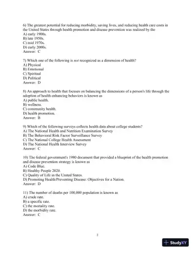 Test Bank for Principles and Foundations of Health Promotion and Education, 7th Edition - Page 3 preview image