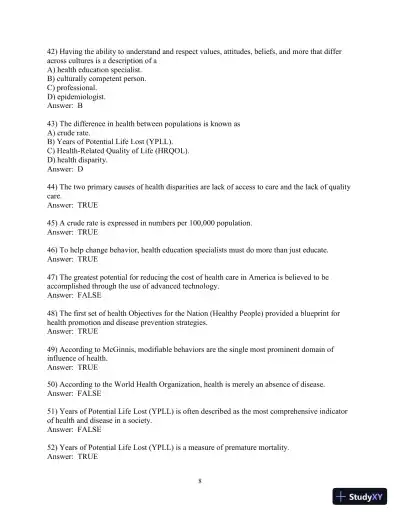 Test Bank for Principles and Foundations of Health Promotion and Education, 7th Edition - Page 9 preview image